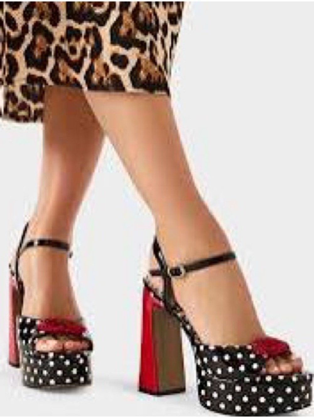 Betsey Johnson Platform Polka Dot Ankle-Strap Heels in Black & Red